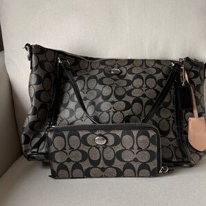 Coach Black and Brown Signature Shoulder Bag & matching wallet
